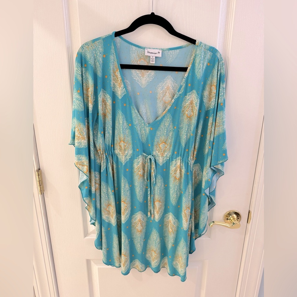 Veronica M Light Blue and Gold Patterned Top M